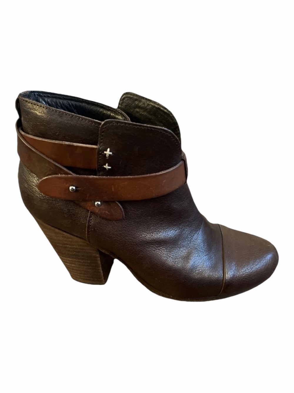 Rag & Bone Harrow Boots Women 39 Brown Leather Booties Block Heel Pull On Casual